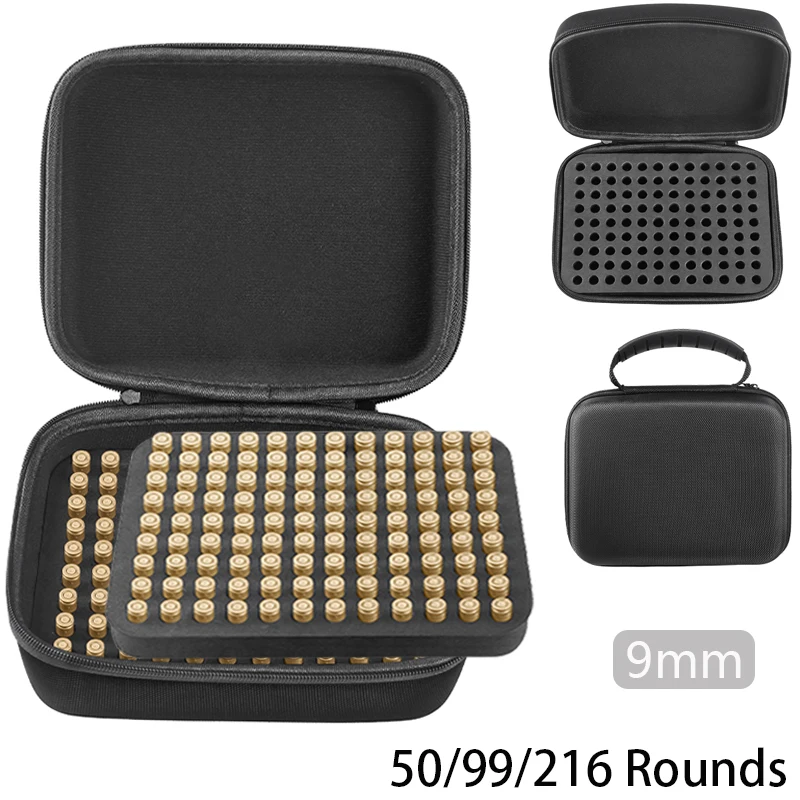 9mm Ammo Box 50/99/216 Rounds Ammunition Storage Bag Bullet Holder Pistol Cartridge Case Outdoor Shooting Hunting Accessories