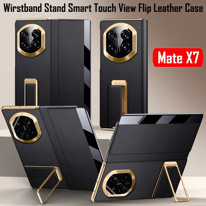 

Rotate Wristband Kickstand Funda for Huawei Mate X7 Smart Touch View Window Flip Leather Case Cover for Huawei Mate X7 Case