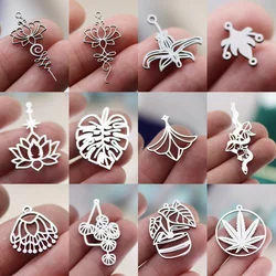 3pcs Vintage Lotus Flower/Potted Plant/Maple Leaf Art Line DIY Tassels Earrings Necklace Jewelry Making Titanium Steel Pendant