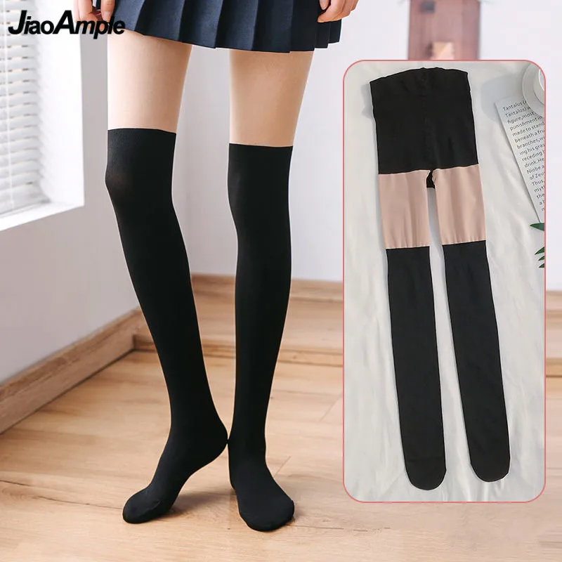 

Stockings Women's Spring Summer Autumn Fashion Patchwork Leggings JK Style Long Sock Pants Female