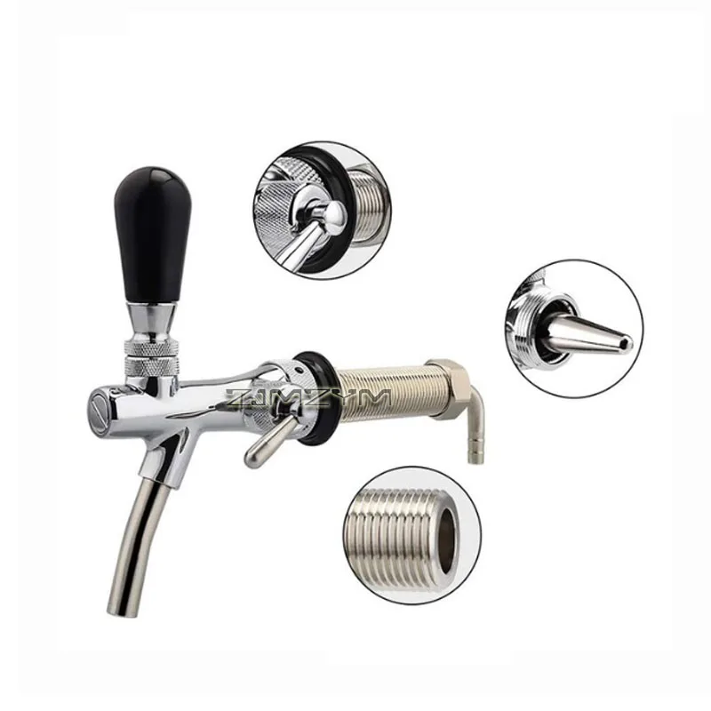 Adjustable Beer Tap G5/8 Thread Chrome Brass Beer Faucet Kegerator Tap with 90° Elbow Hose Barb for Keg Dispensing System