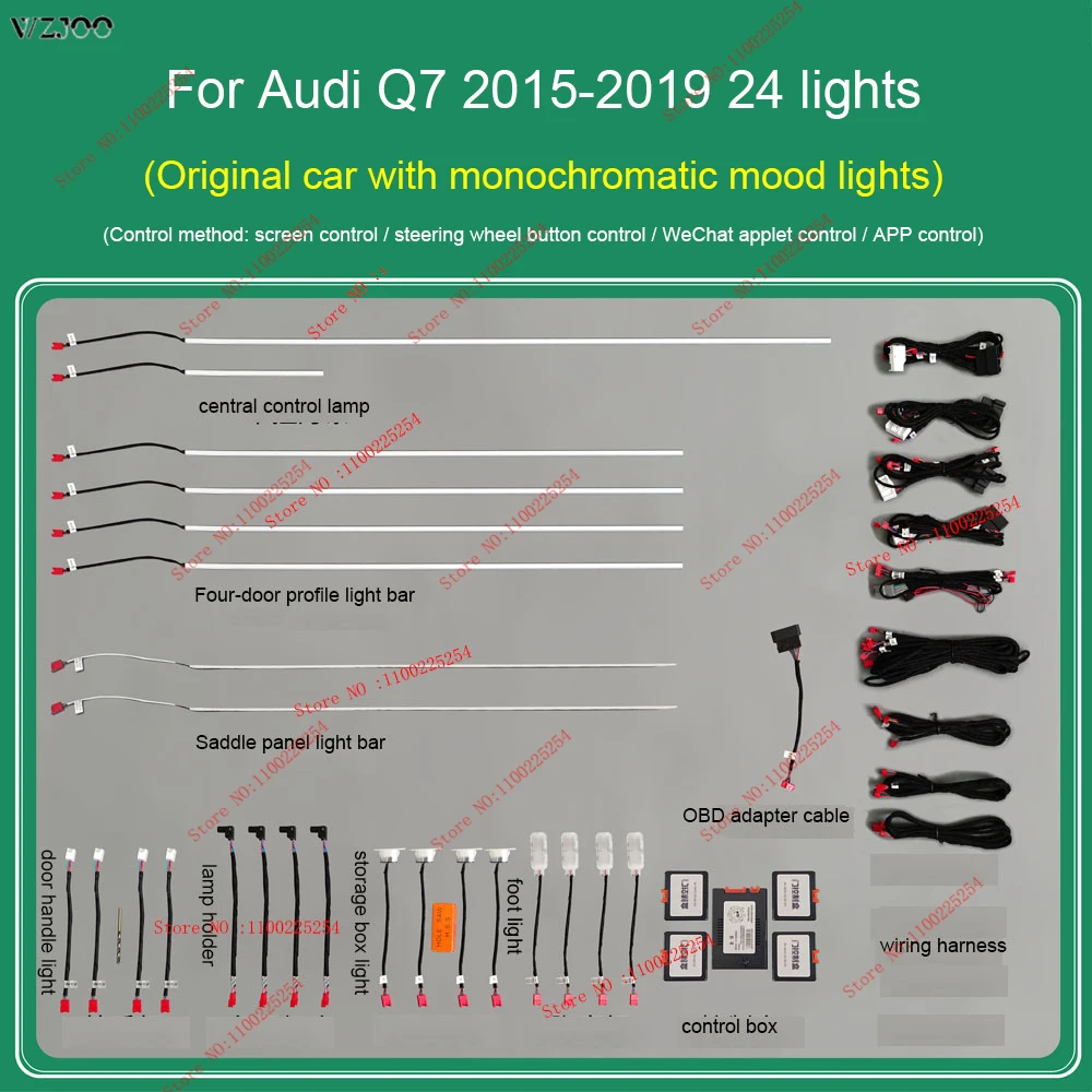 For Audi Q7 2010-2021 Car Dashboard Panel Door Footwell LED Atmosphere Lamp Bar Luminous Strip Ambient Light 32/64 Colors