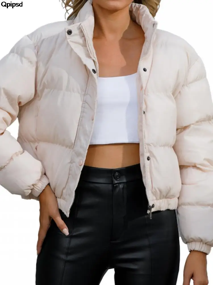 

2025 New Women Winter Jacket Solid Color Warm Short Straight Coat Stand Collar Jackets Parka Coat Women Fashion Female Outerwear
