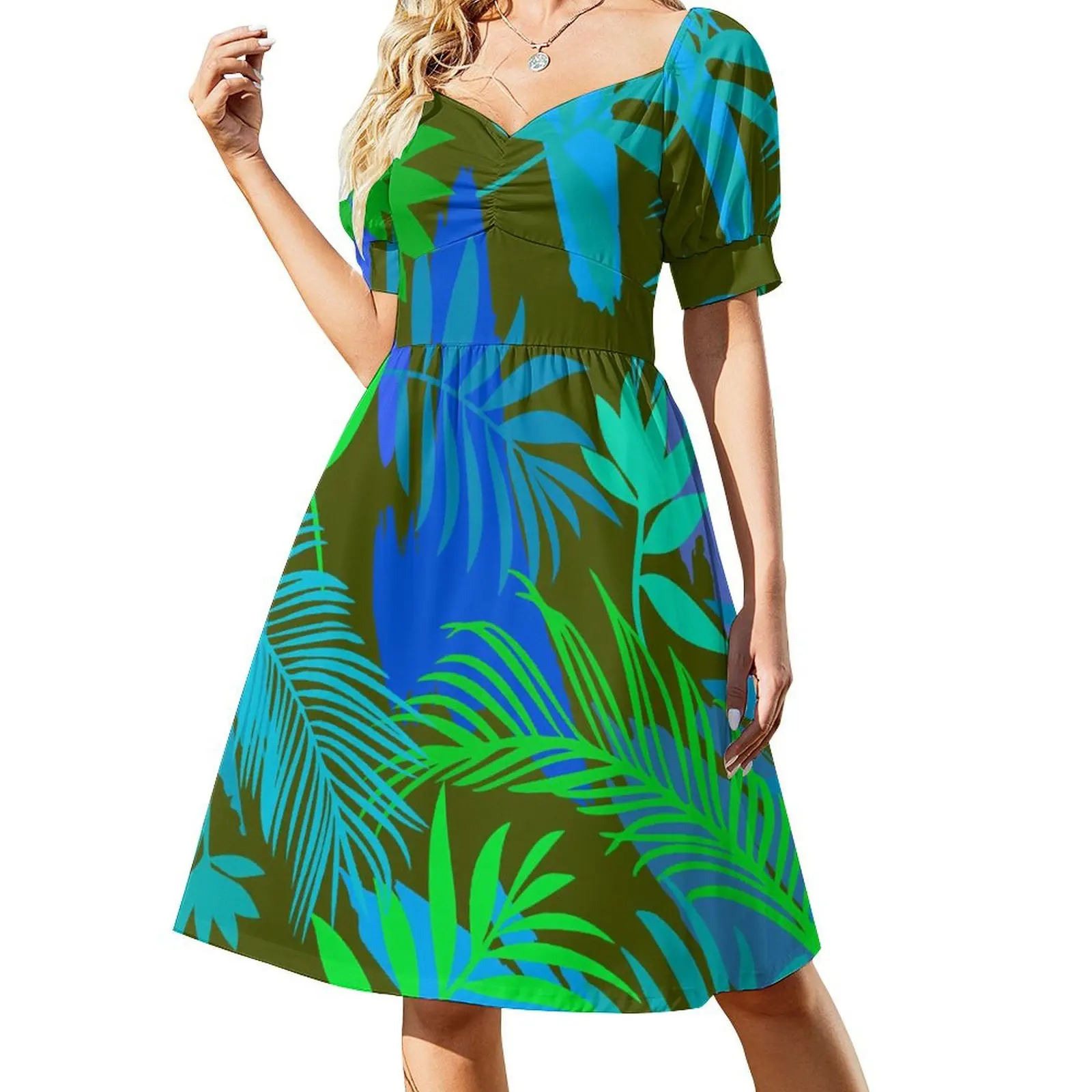 Brush Leaf Casual Dress Geometric Shapes Stylish Dresses Elegant Dress Womens V Neck Oversized Vestido