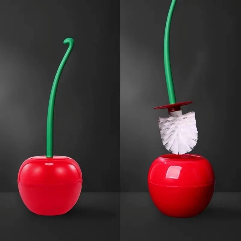 ABZV-cepillo de baño, soporte para inodoro, creativo, encantador, forma de cereza, cepillo de lavabo, juego de soporte para escobilla de baño