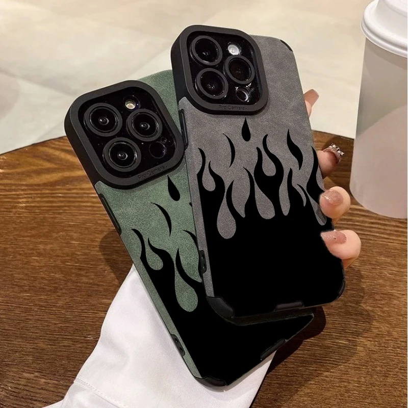 Стильный черный чехол с принтом пламени для iPhone 16 15 17 Pro Max 14 13 12 11 Air XR X XS 7 8 Plus SE 2022, противоударный защитный чехол