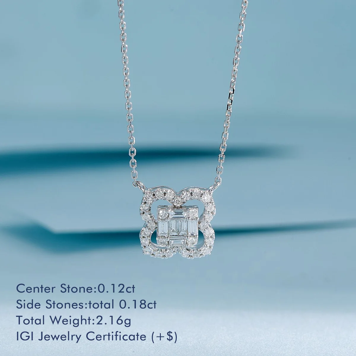 Quatrefoil Shaped Baguette Natural Diamond Necklace 18K Rose/White Gold Total 0.3ct Natural Diamond Pendant Necklace For Women