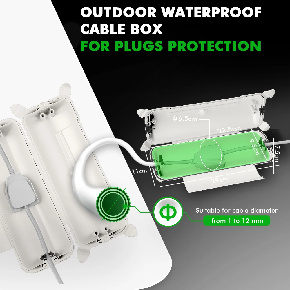 Weatherproof Outdoor Electrical Box Extension Cord Safety Cover with Waterproof Seal for Lights Garden Tool Pumps Indoor Outdoor