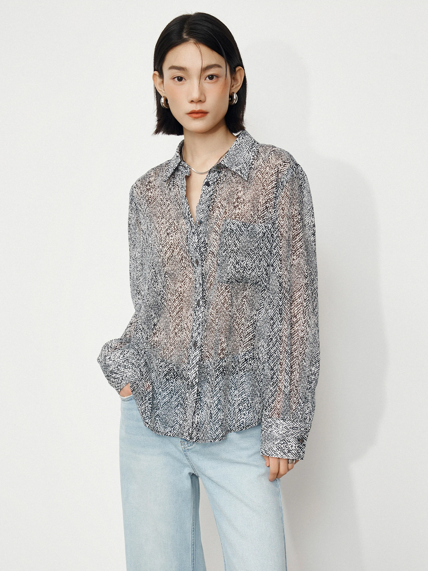 

Ткань CLMX 50D из шифона «Снежинка» с прозрачным художественным черно-белым принтом, винтажная модная черно-белая ткань с узором