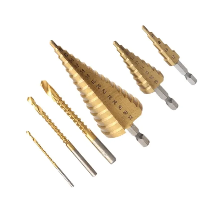 

HSS 4241 Step Drill Bit Set 6pcs Pagoda Multi-Purpose Woodworking Triangular Shank