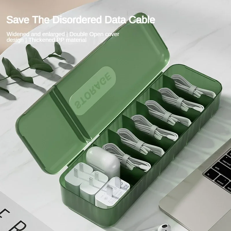 صندوق تخزين الكابلات، صندوق تخزين سلك الشاحن مع 7 مقصورات، حقيبة تخزين كابل بيانات قابلة لإعادة الاستخدام للمنزل أو السفر #3