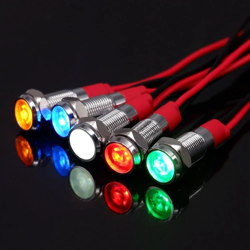 Imagen 2 del producto Luz indicadora de advertencia LED de Metal negro, 6/8/10/12mm, lámpara de señal, interruptor de cables piloto, 5/12/24/220V, rojo, verde, azul, blanco y amarillo