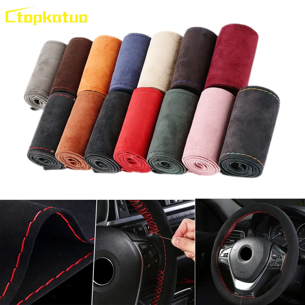 Fur Car Steering Wheel Cover Suede Steering Wheel Braid Cover Universal 38cm with Needles and Thread DIY Hand Sewing Protector