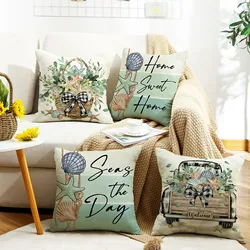 Leaves Throw Pillow Covers Fresh Summer Ocean Pillow Living Room Bedroom Home Letter Printed Linen Cushion Wet Hair Pillowcase