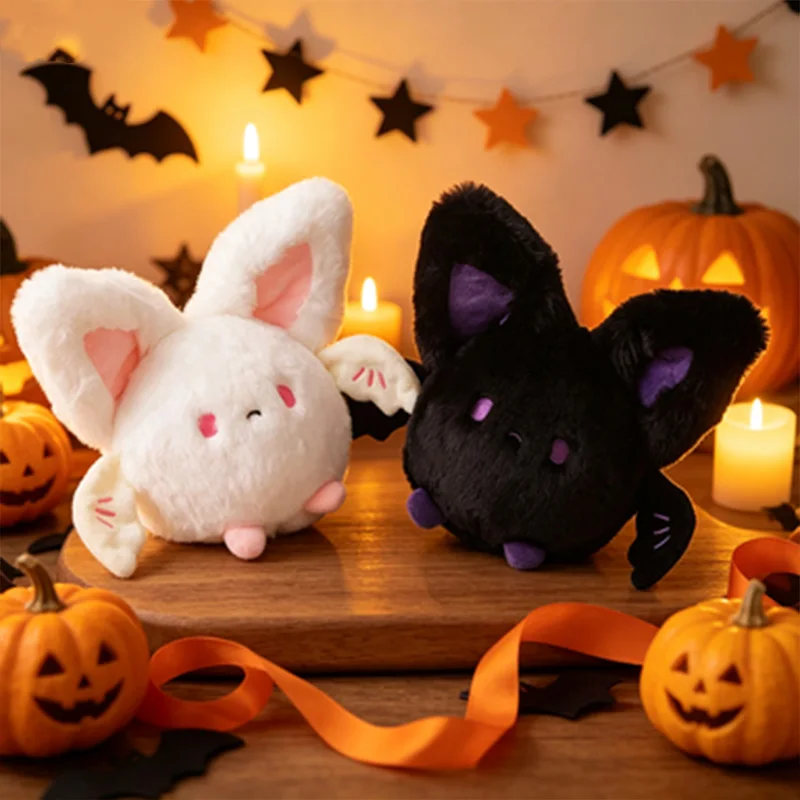 20cm Kawaii Plump Angel Bat Halloween stuffed black & white halloween plush pair Surrounding High-Quality Children Birthday Gift