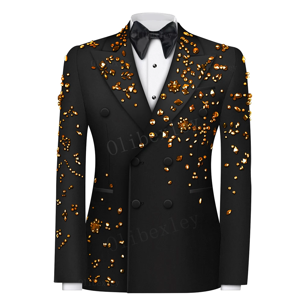 

Olibexley B02-Gold Beads 1PCS Luxury Men Suits Double Breasted Business Suit for Men Groom Suit for Wedding(Only Jacket)