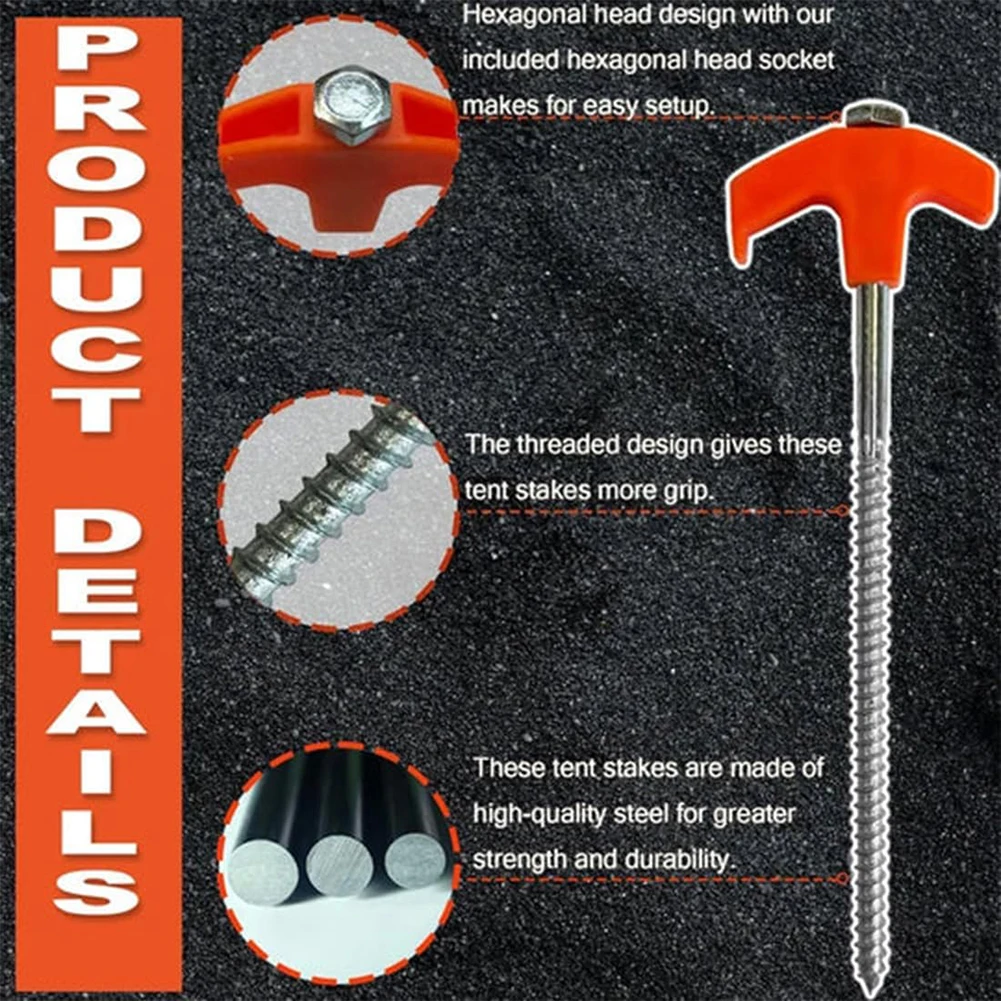 8Pcs Ground Anchors with Hex Socket Camping Stakes Tent Ground Nail Heavy Duty Tent Stakes Pegs Screw in Camping Tent Pegs