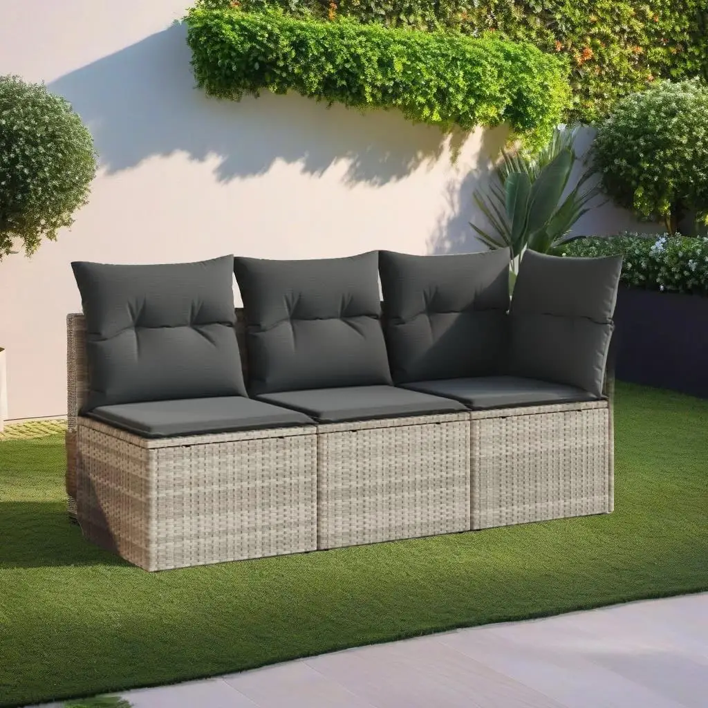 Gartensofa ohne Armlehnen mit Kissen Hellgrau Poly Rattan