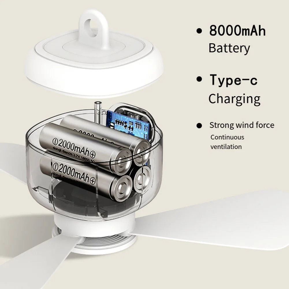 Ceiling Fan 8000mAh Outdoor Fan Tent Ventilator Cooler Rechargeable Electric Fan Remote Control Long-lasting Battery Life Tools
