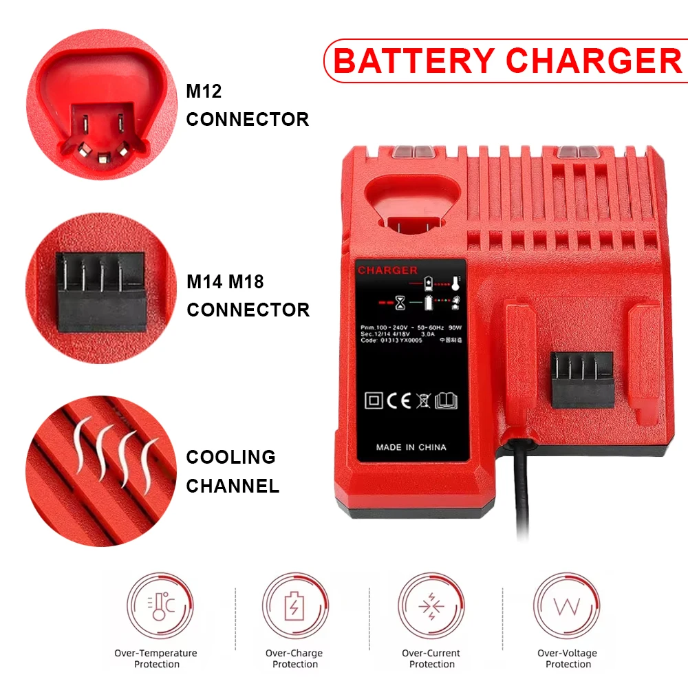 

Professional M12-18C Li-ion Battery Charger for Milwaukee 12 V 14.4V 18V C1418C 48-11-1815/1828/1840 M18 M14 M12 Lithium Battery