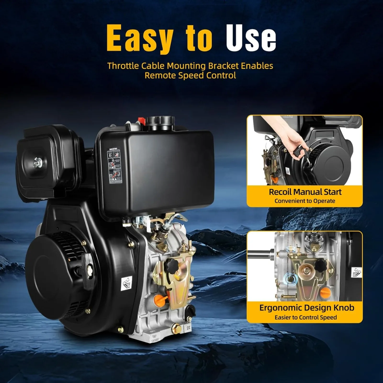 Motore diesel a 4 tempi da 10 HP 418 cc: avvio manuale monocilindrico raffreddato ad aria, a strappo (per micro-leme, drenaggio, macchina per irrigazione)