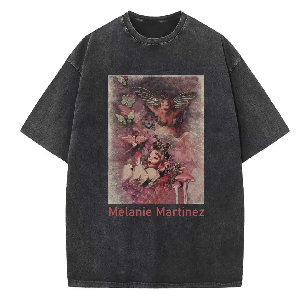 Melanie Martinez Portals Print Shirts Harajuku Mushroom Butterfly Fashion Summer Vintage Washed Women Oversized T-Shirt