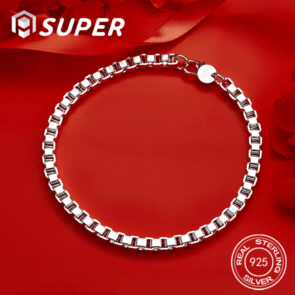 

ALISuper 925 Sterling Silver Exquisite Square Bracelet Fashion Women Wedding Gift Accessories Jewelry Party