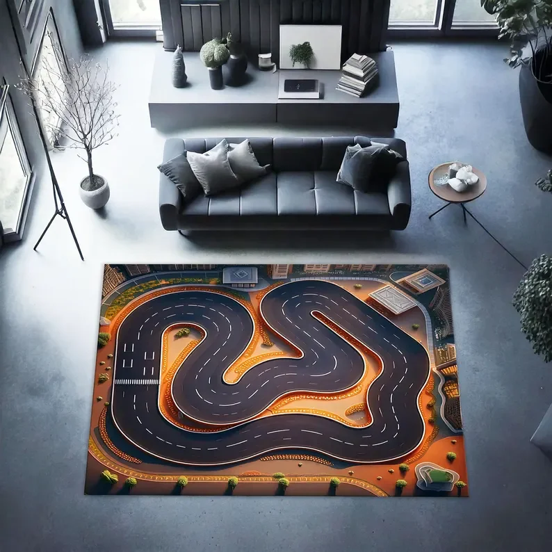 Racing Track Carpet Bedroom Living Room Decoration Pad Children's Game Climbing Pad Winter Warmth Anti Slip Foot Home Decoration