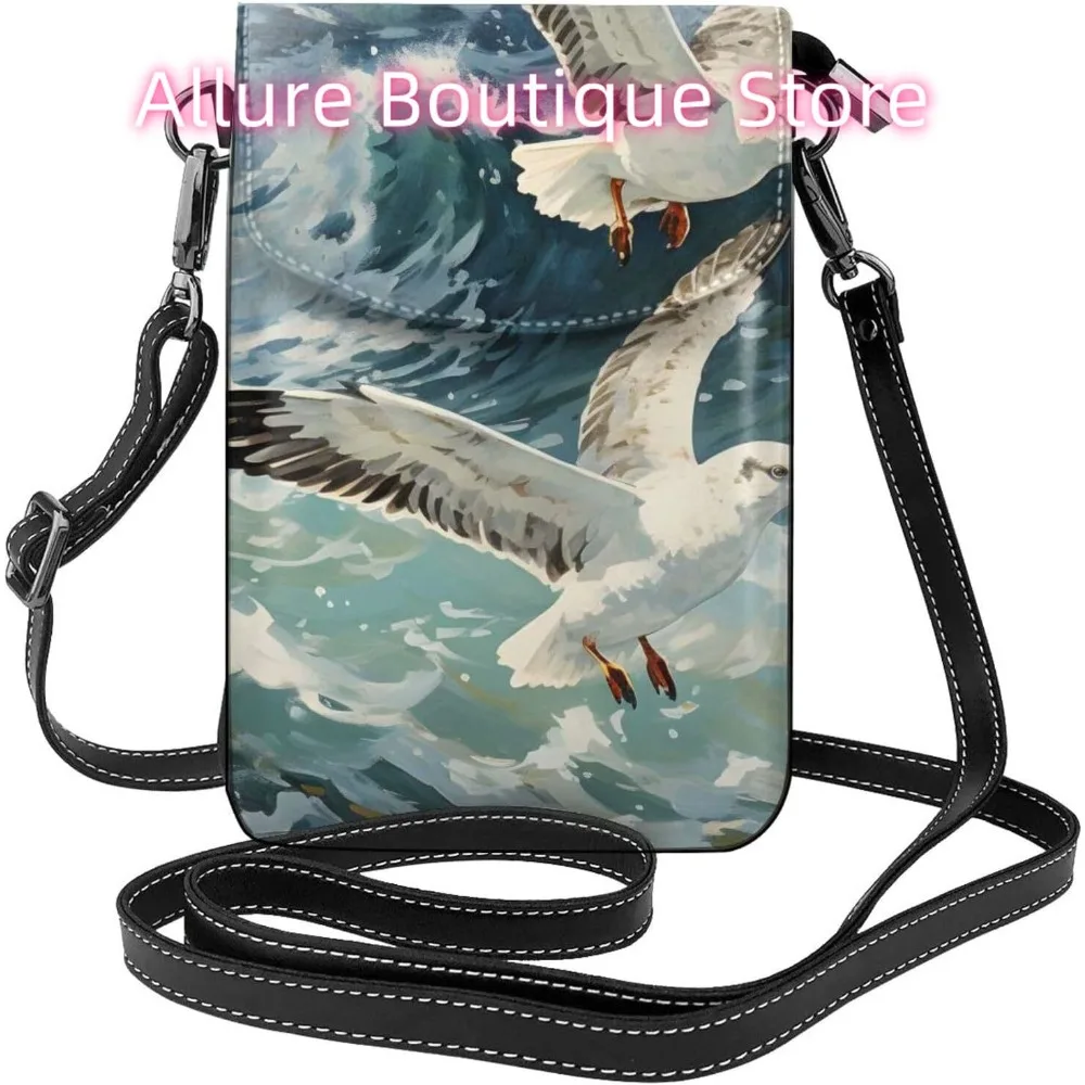 

Ocean Cute Seagull Сумка через плечо для женщин из искусственной кожи Маленькая дорожная сумка для мобильного телефона Легкий мини-кошелек для телефона Кошелек Cross Bo