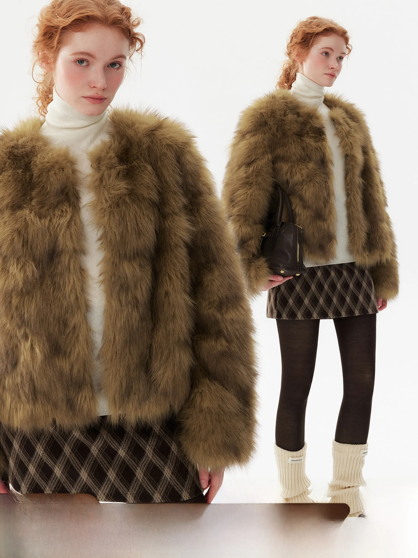 

plus Vintage Sle round Ne Fur Coat Eco-friendly Synthetic Mink Outerwear Warmth Polyester Fiber Long Sve or...