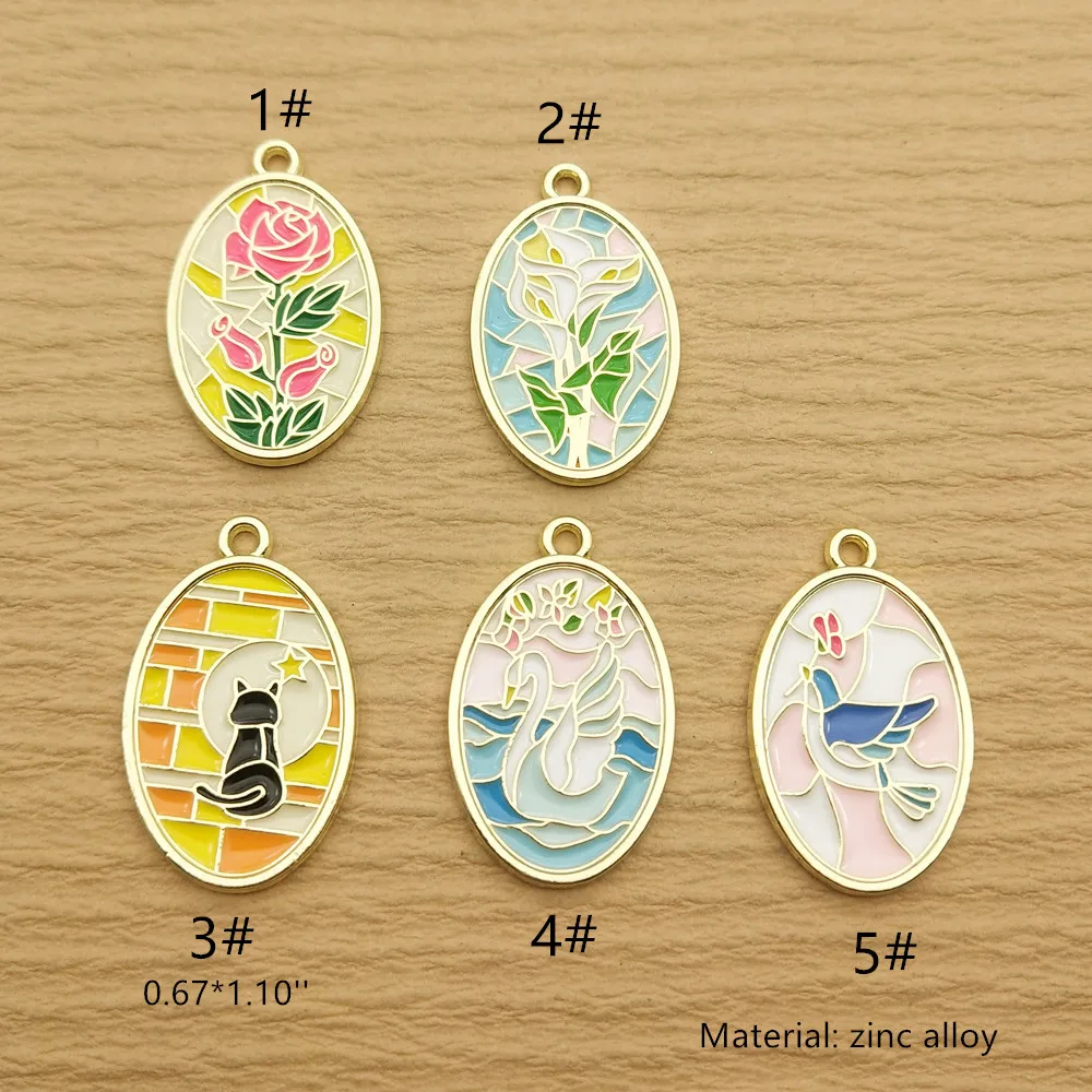 10pcs Enamel Flower Cat Swan Dove Charm for Jewelry Making Zinc Alloy Gold Plated