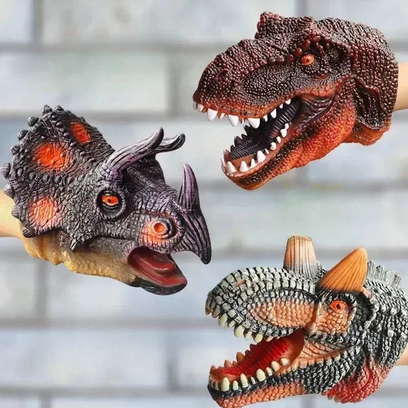 Cabeça de dinossauro fantoches de mão macio tiranossauro rex triceratops tubarão pai-filho brinquedos interativos para crianças modelo realista presentes