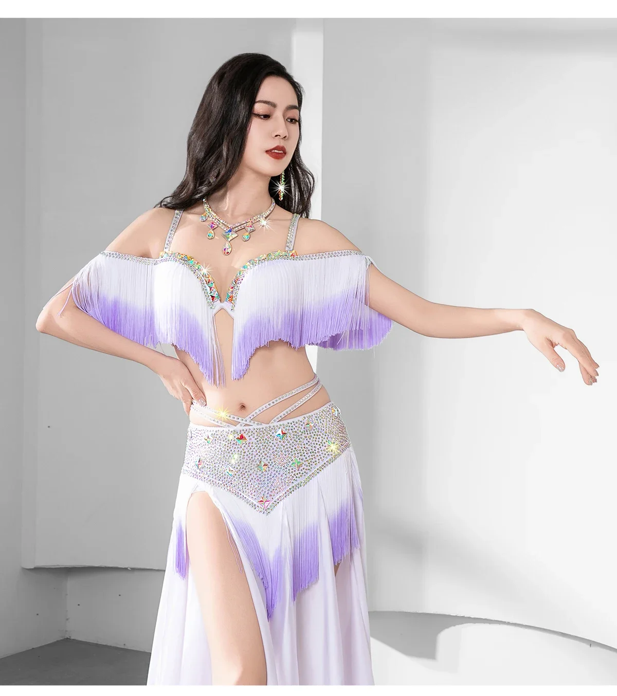 ラインストーンビーズブラジャーベルトマキシスカートグループダンス競技衣装ポップソング女性オリエンタルダンスエジプトベリーダンス衣装