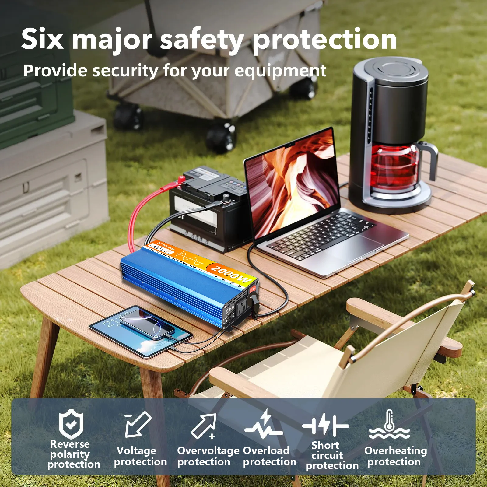 FT feiteeng 1000W 1500W 2000W محول طاقة موجة جيبية نقية 12V إلى 110V مع قابس أمريكي و2 USB - للمركبات الترفيهية والطاقة الشمسية والتخييم #2