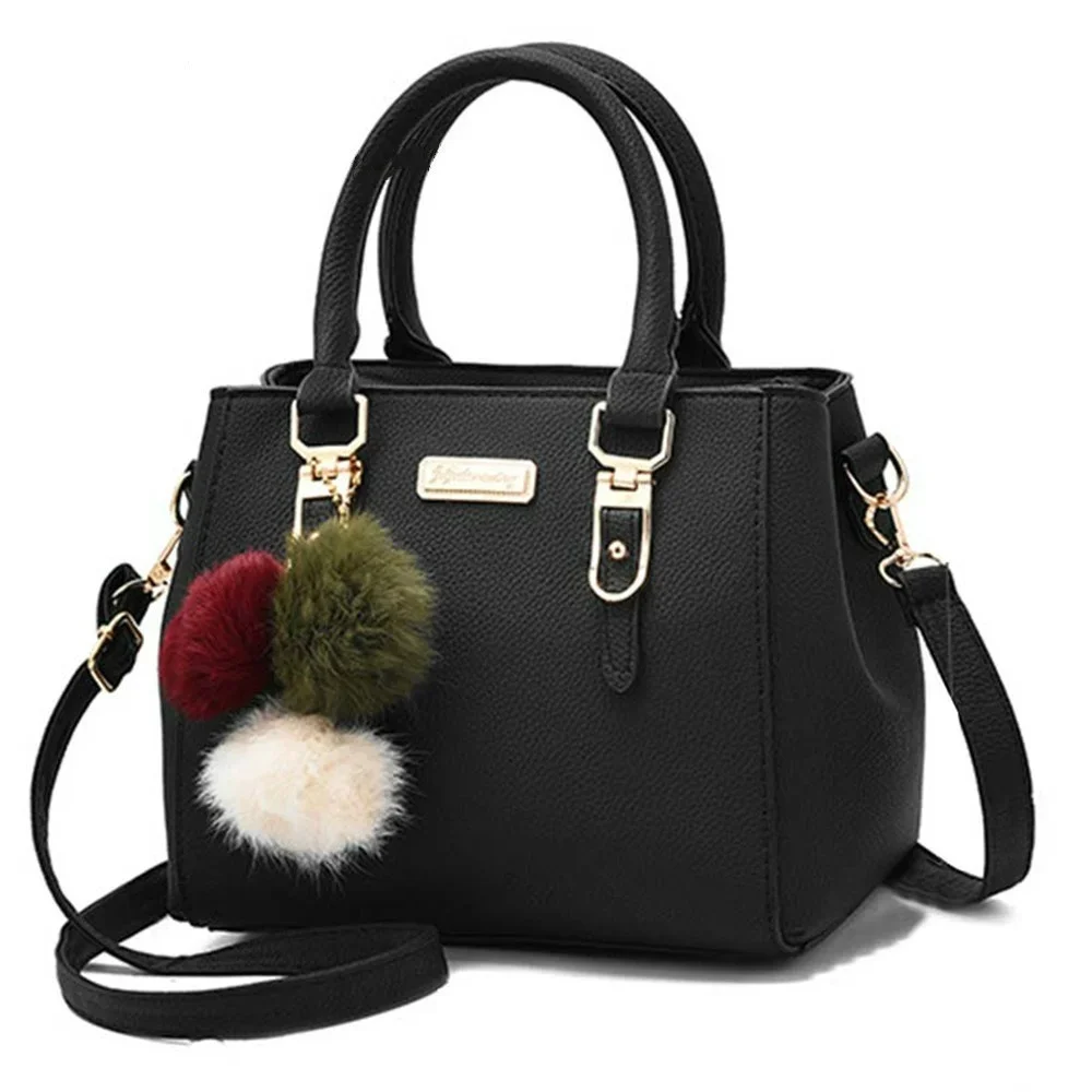 

Fashion Women Hairball Shopper Totes Solid Color PU Leather Large Capacity Handbag Ladies Luxury Designer Crossbody Shoulder Bag