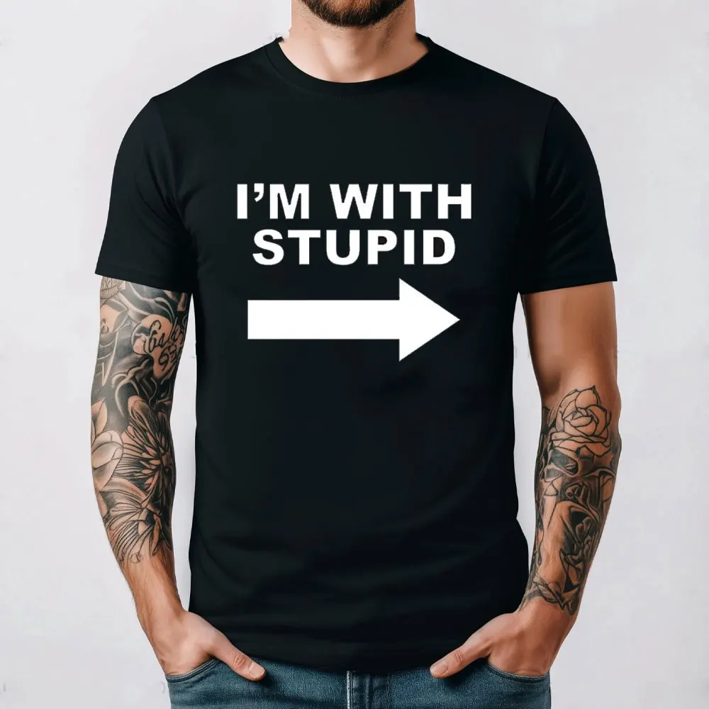 

I'm with Stupid Funny Joke Spoof Humor Gift T Shirt Funny Men's T-shirt Streetwear Soft and Breathable Polyester Fabric Tee Tops
