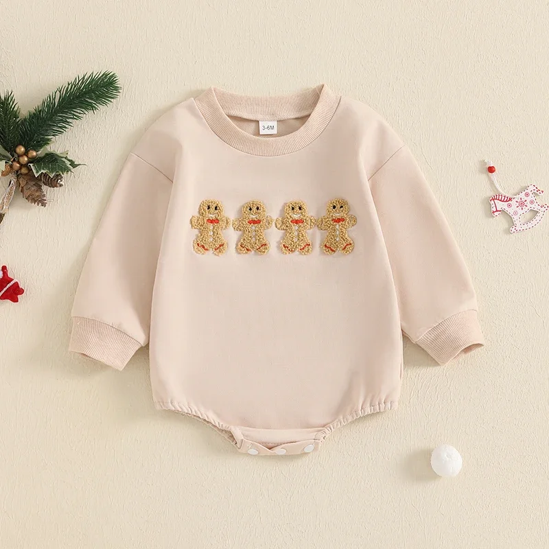 Infant Baby Girls Boys Sweatshirts Rompers Gingerbread Embroidery Long Sleeve Christmas Jumpsuits Newborn Clothes