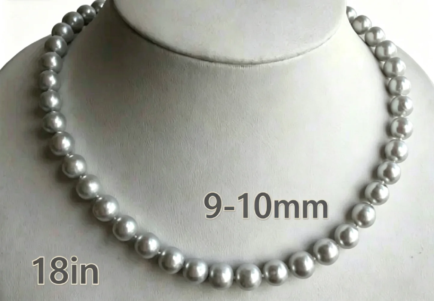 Charm Necklace AAAA 9-10mm Natural South Sea Grey Pearl Necklace, 18in/925 Button