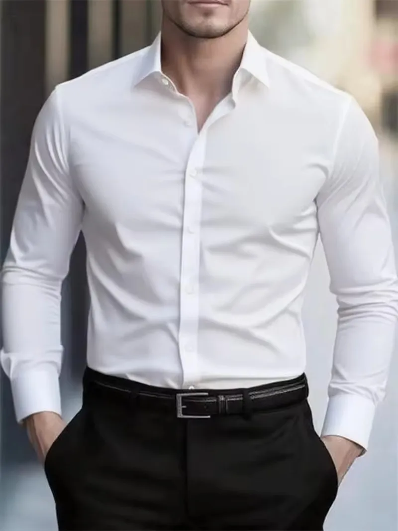 

Overseized S-8XL Men's Dress Shirt Long Sleeve Non iron Wrinkle Resistant Business Professional Casual Suit Black White Social