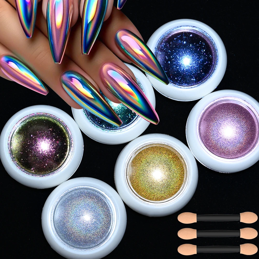 6Pcs/Set Chameleon Aurora Nail Glitter Iridescent Opal Pigment Holographic Nail Powder Eye Shadow Makeup Manicure DIY *Net 0.2g*