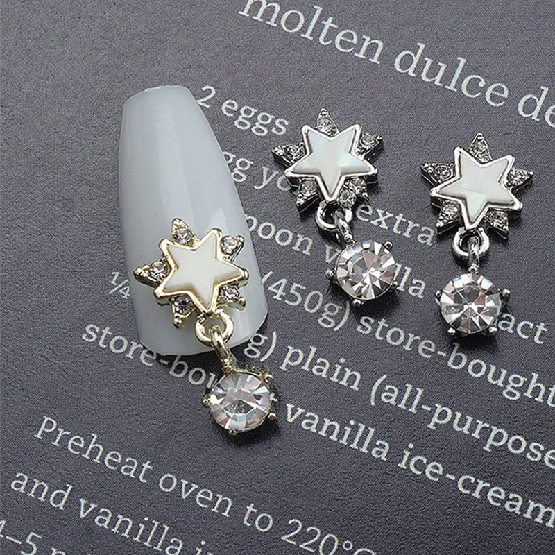 10 Stuks Mooie Pentagram Nail Art Charme 3d Legering Ster Diamant Hanger Nagel Decoratie Diy Diamant Hart Liefde Nagelaccessoires