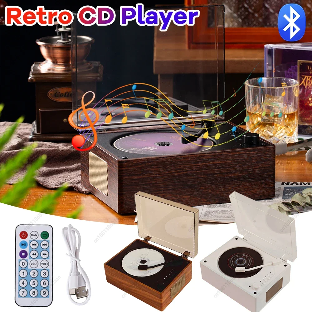 Lettore musicale ricaricabile Bluetooth 5.3 con supporto telecomando CD USB 3,5 mm AUX Lettore musicale portatile CD desktop Decorazioni per la casa