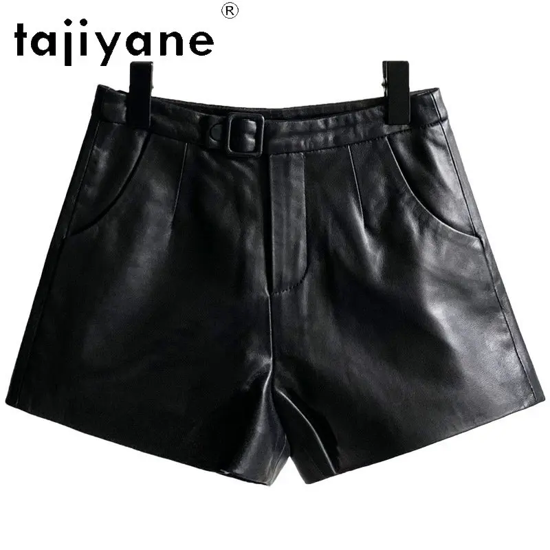 TAJIYANE Black Short Femme Real Leather Shorts Straight Women's Shorts Wide-leg Casual Shorts for Woman Versatile Шорты Женские