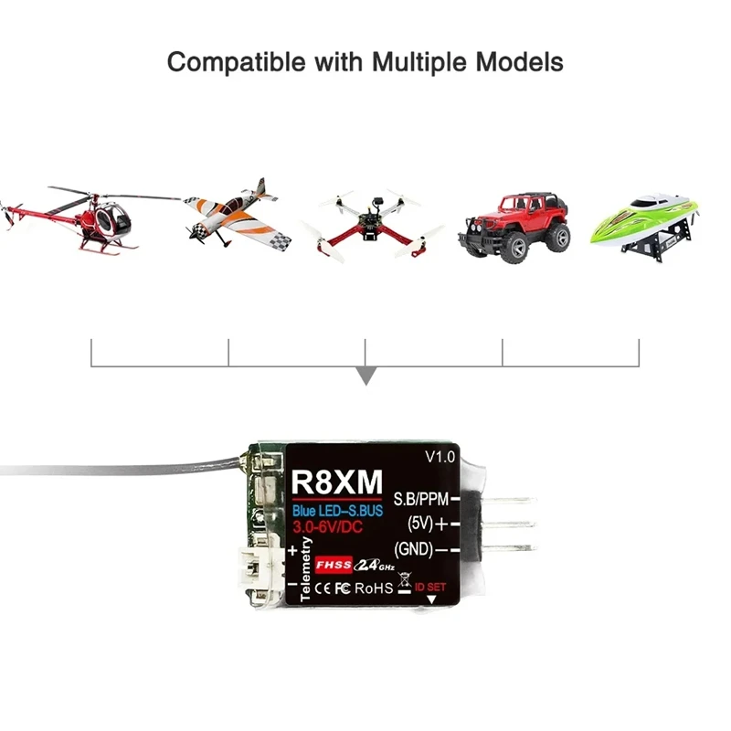 8 Channels Mini Receiver R8XM 2.4Ghz Integrated Telemetry Vehicle Voltage 4000 Meters Control & Telemetry Distance