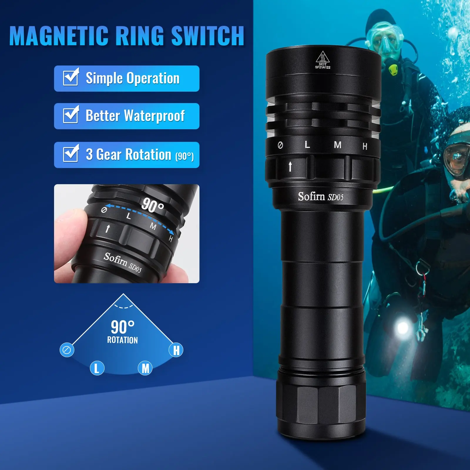 Sofirn SD05 Linterna de buceo XHP50.2 3000lm con interruptor magnético - imagen 5