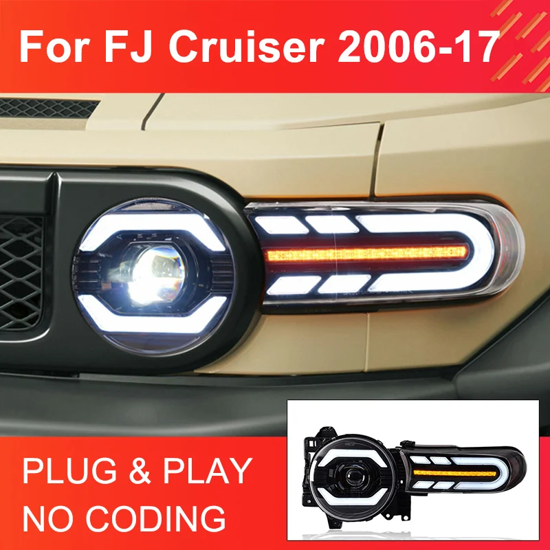 

1 Pair LED Headlight Assembly for FJ Cruiser 2006-2017 Headlights Plug and Play LED DRL Dynamic Turning Front Head Lights