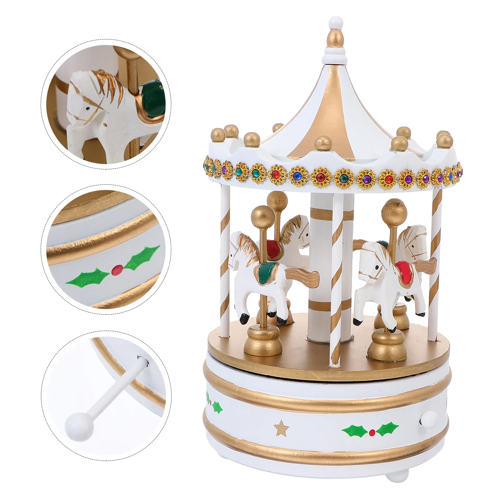 

1pc Rotating Carousel Music Box Wooden Desktop Decor Tabletop Ornament Gift For Christmas Birthday Wedding Holiday Home