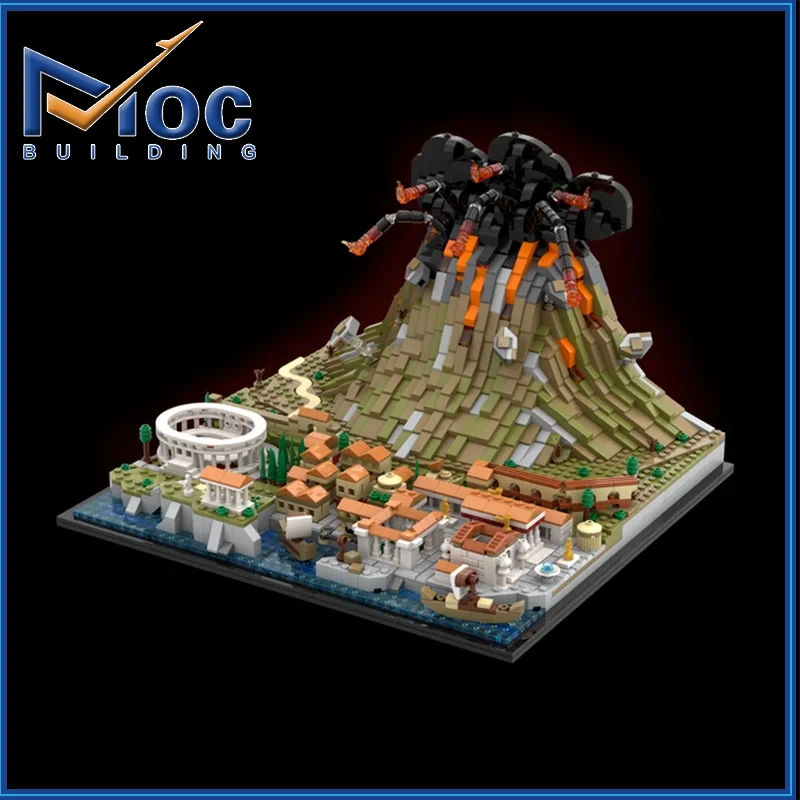 Architecture 2539PCS  Vesuvius Volcanic Eruptions Pompeii Building Blocks Assemble Model Toy Children Birthday Gifts MOC-159887