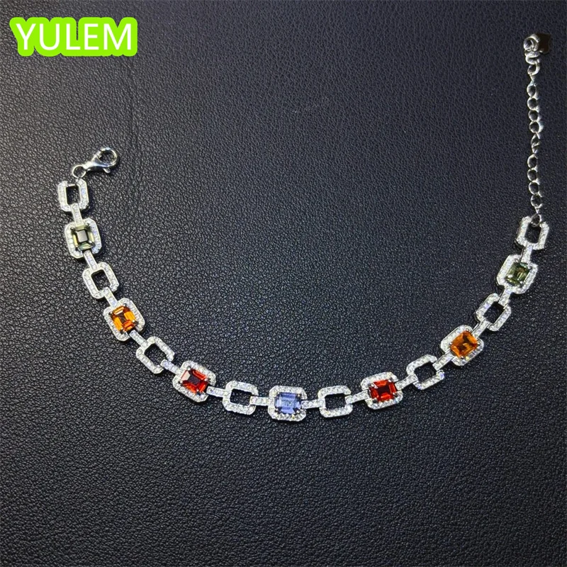 

Браслет из натурального красочного сапфира, серебро 925 пробы, прямоугольная форма, 4x5 мм, ювелирные изделия с драгоценными камнями