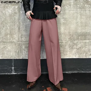 Men Irregular Pants Patchwork Pleated Zipper Streetwear Straight Trousers Men 2024 Fashion Casual Male Long Pants S-5XL INCERUN